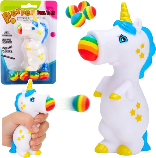 Unicornio de goma que dispara pelotas: juguete infantil (5 pelotas)