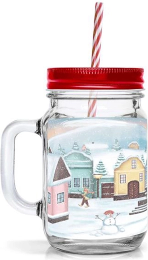 Vaso con pajita TORO 450 ml con motivo navideño de pueblecito