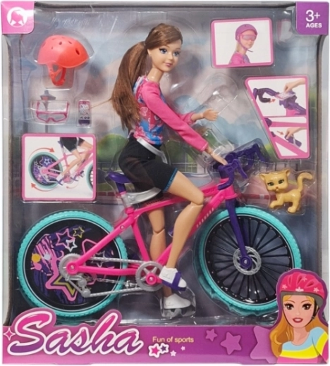 Muñeca en bicicleta con accesorios