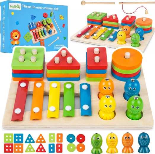 Set de instrumentos musicales de madera para niños, 18 piezas