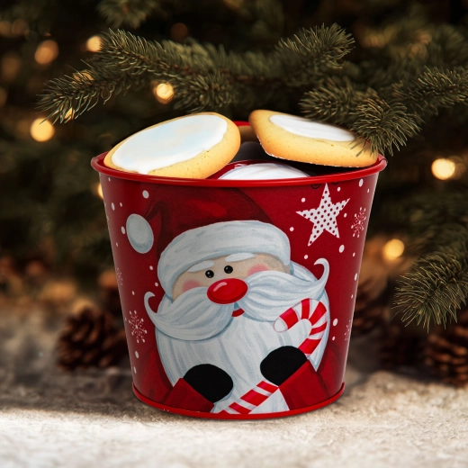 Macetero navideño metálico Santa 13 × 11 cm
