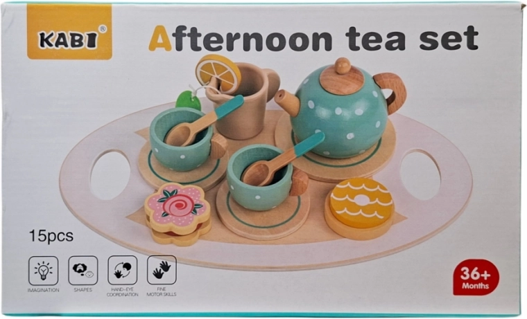 Juego de té de madera de 15 piezas