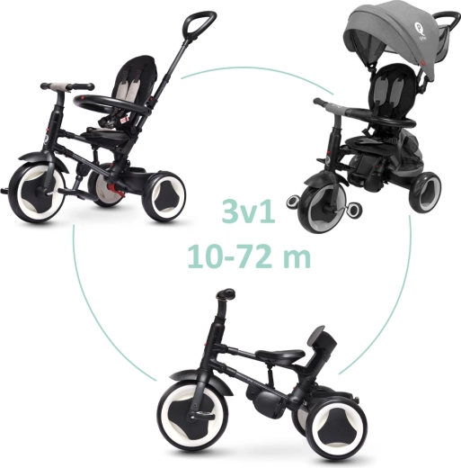 QPlay Rito Eva Plus triciclo plegable negro con manillar de empuje (10–72 meses)