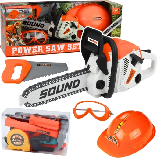 Juego de herramientas infantil con motosierra, casco y gafas con sonidos