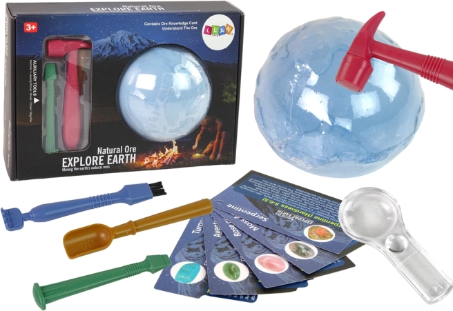 Juego arqueológico de excavación con minerales y tarjetas educativas