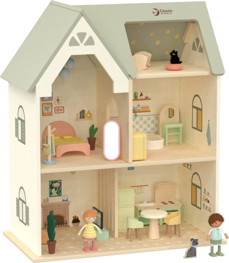 Casa de muñecas de madera Cozy Cottage con muebles