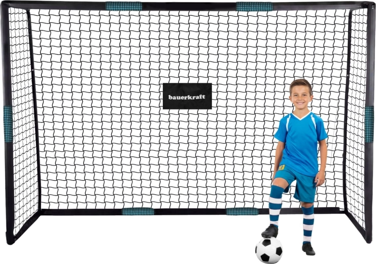 Portería de fútbol metálica Bauerkraft con red 300 × 200 × 120 cm negro-azul
