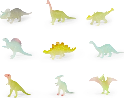 Dinosaurios neón que brillan en la oscuridad