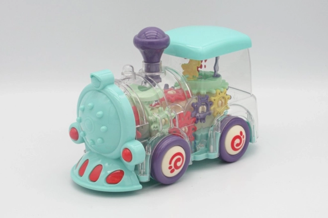 Juguete de tren transparente con luces y música