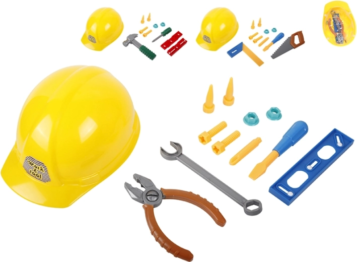casco de construcción infantil con herramienta
