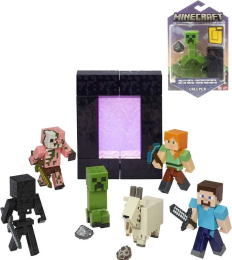 Figura articulada Mattel Minecraft Build-A-Portal de 8 cm con accesorios (varios tipos) - 1 unidad