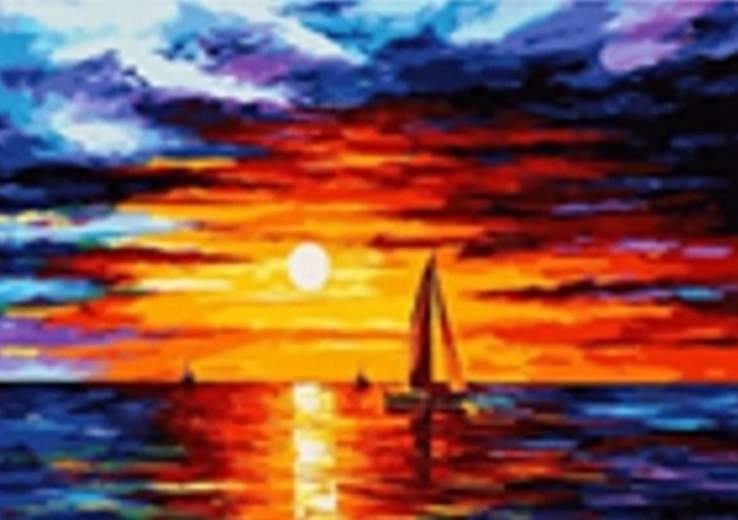Pintura con diamantes – velero al atardecer 30 × 40 cm