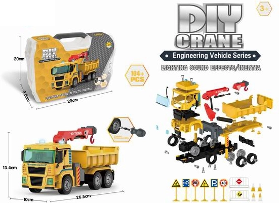 Camión grúa de montaje – kit de construcción de 104 piezas con luz y sonido