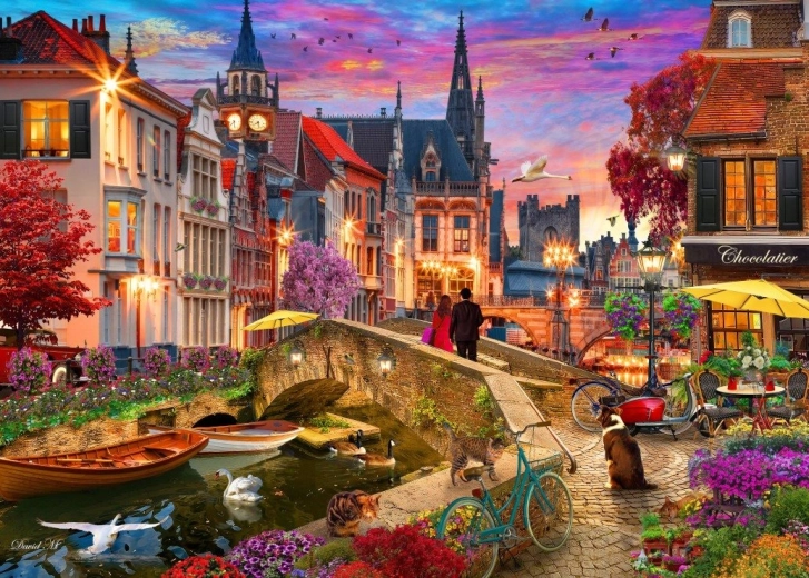 Puzzle Noche junto al canal de agua 1000 piezas