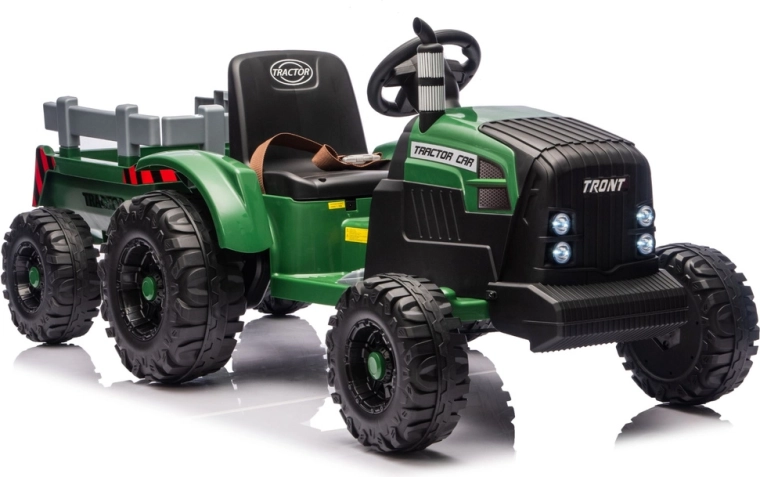 correpasillos eléctrico tractor con remolque 24V, verde oscuro