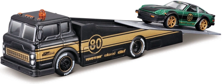 Maisto Design Elite Transport camión portarrampas y un 1980 Datsun 280ZX 1:64