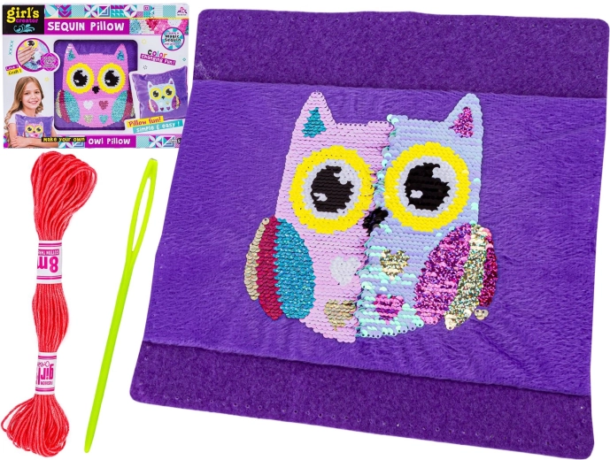 Set creativo para coser un cojín de felpa con lentejuelas reversibles búho