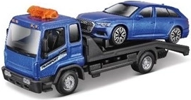 Bburago Street Fire camión de remolque con plataforma y Audi A6 Avant 1:43