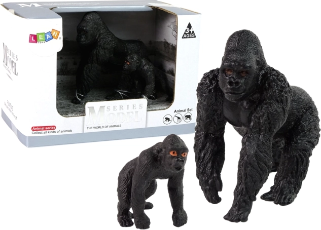 Set de 2 figuras de gorilas: gorila con cría, serie Animales del mundo