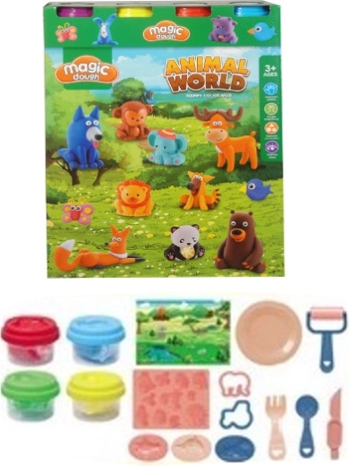 Set de plastilina con animales, moldes y accesorios (4 colores)