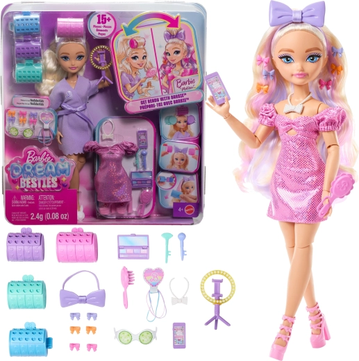 Barbie Dream Besties Get Ready With Me Malibu muñeca de moda con accesorios
