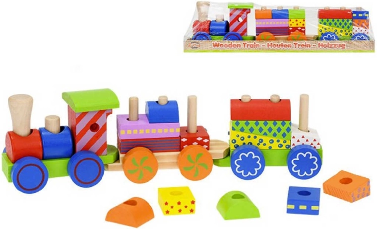 Tren de madera para enhebrar para bebé 33 cm – locomotora y 2 vagones