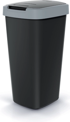 Papelera Compacta Q Flap 25 l negra con tapa gris claro