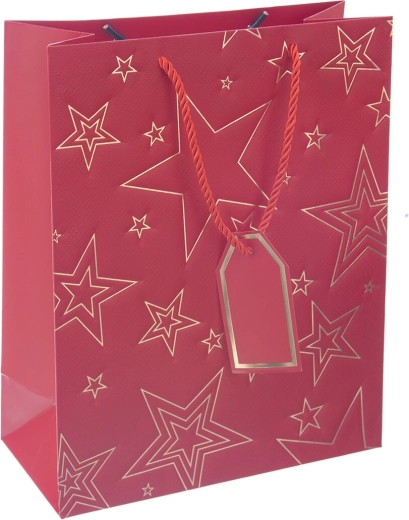 Bolsa de regalo de papel con motivo de estrella roja 26 × 12 × 32 cm