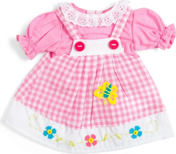Bigjigs Toys vestido rosa a cuadros con peto para muñeca de 34 cm