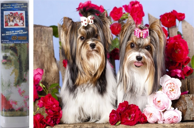 Pintura de diamantes Perritos en rosas 30 × 40 cm