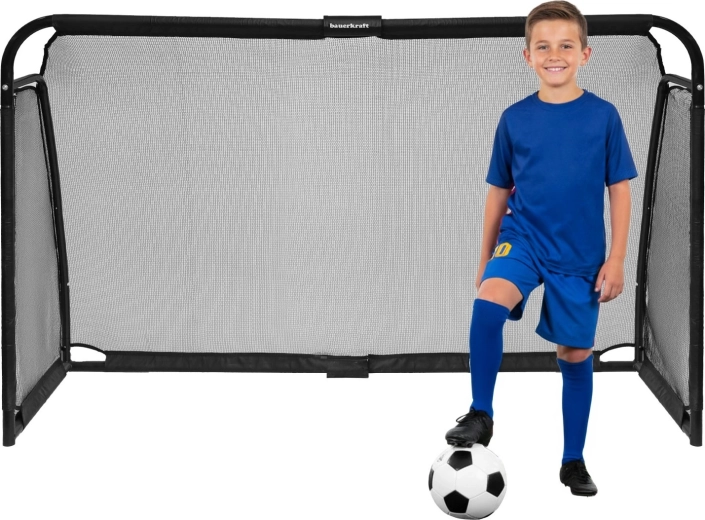 Portería de fútbol de acero Bauerkraft con red de entrenamiento 180 × 120 × 60 cm, negra