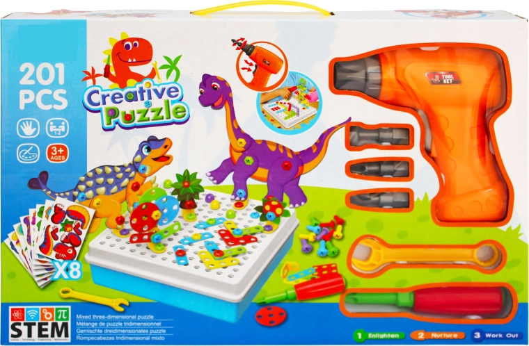 Kit de construcción STEM creativo con taladro de dinosaurios 201 piezas