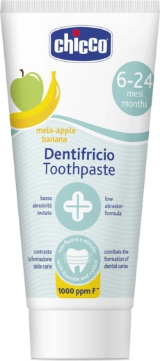 Pasta de dientes infantil Chicco manzana–plátano con flúor 50 ml (6–24 meses)