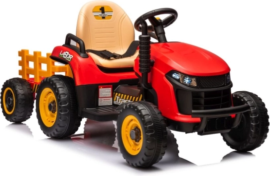 Tractor eléctrico infantil con remolque – rojo