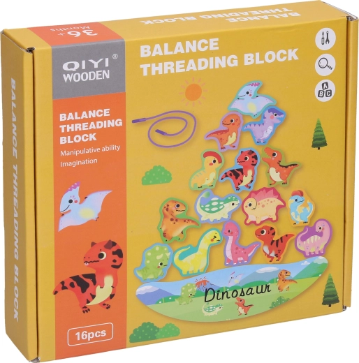 Juego de equilibrio de madera con dinosaurios, 16 piezas