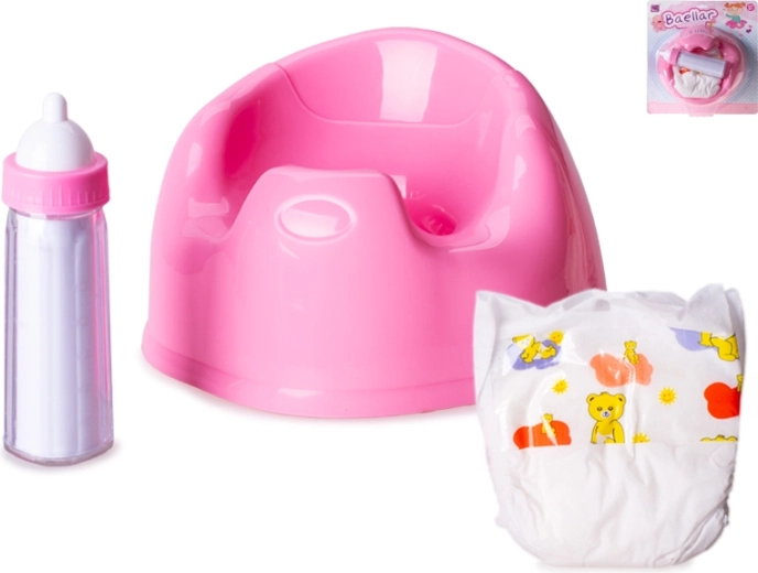 Orinal con accesorios para muñecas en color rosa