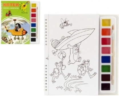 Libro para colorear con pinturas y pincel Krtek y helicóptero