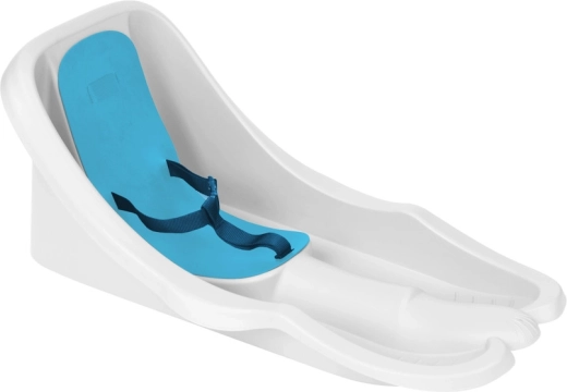 Trineo infantil con respaldo y cinturón, blanco con asiento azul