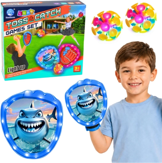 Juego infantil de lanzar y atrapar – palas LED y pelotas de tiburón