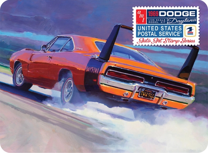 Modelo de plástico AMT 1969 Dodge Charger Daytona 1:25 (USPS Stamp Series Collector Tin)