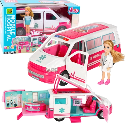 Hospital móvil: ambulancia 2 en 1 con muñeca doctora y accesorios médicos