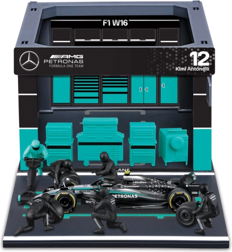 Set de pase de pit F1 Bburago Formula Racing Mercedes-AMG Petronas W16 2025 Kimi Antonelli 1:43