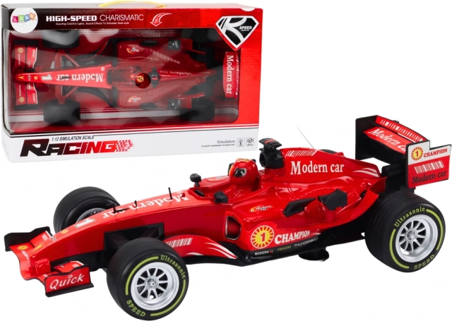 Coche de carreras rojo a escala 1:12 con sonidos y luces