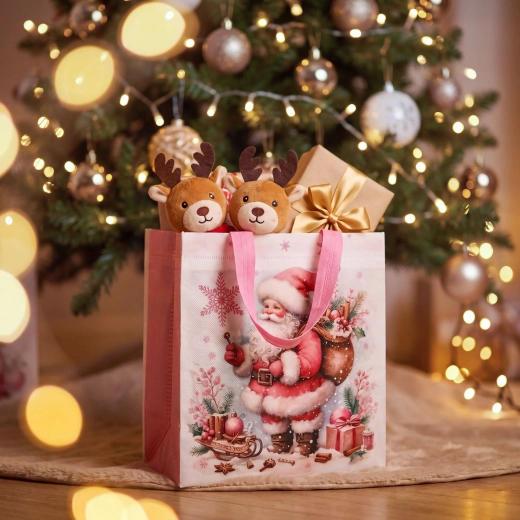 Bolsa de regalo navideña de tejido no tejido, 23 × 22 × 11 cm, 12 unidades