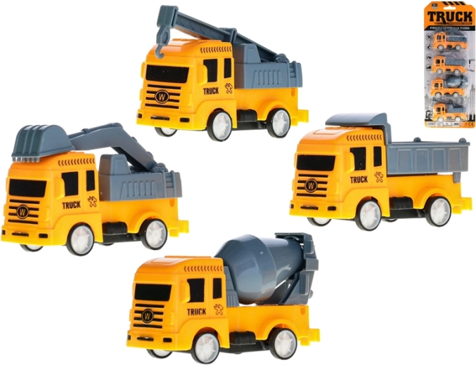 Juego de vehículos de construcción con retroceso 8–9 cm, 4 uds.