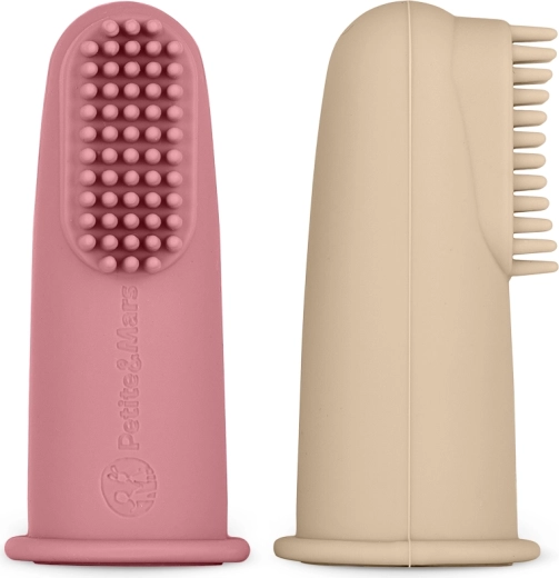 Petite&Mars set de cepillos dentales de silicona para dedo Rose & Sand 2 uds.