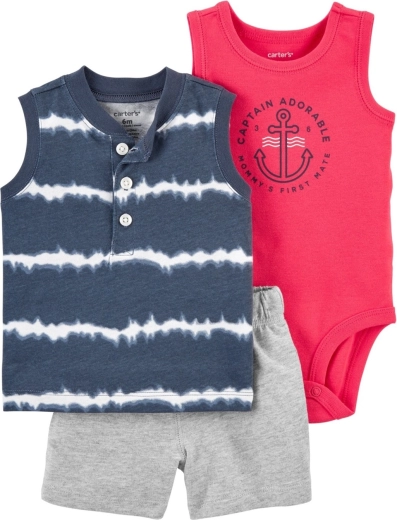 Set de 3 piezas para niño Carter's: body tipo camiseta, camiseta sin mangas y pantalón corto – NB / talla 56