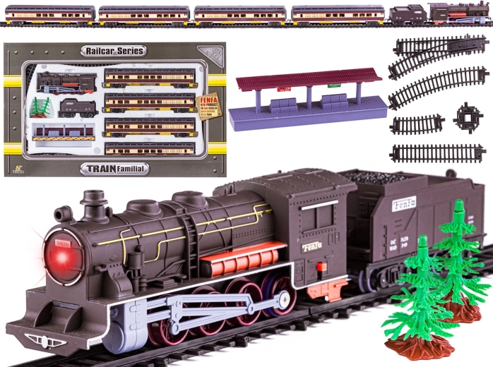 Circuito de tren Fenfa con locomotora de vapor, vagones y vías