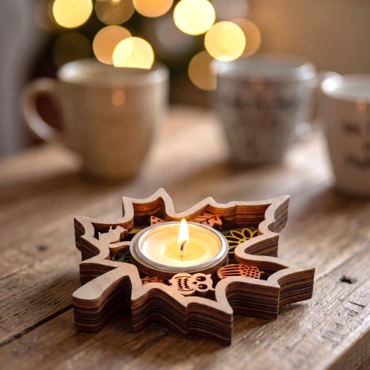 Portavelas de madera otoñal para vela de té - 1 unidad