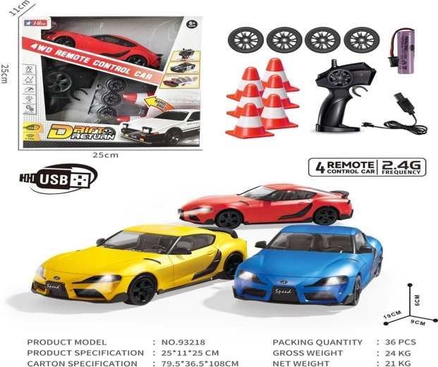 Coche amarillo de drift SPEED con accesorios
